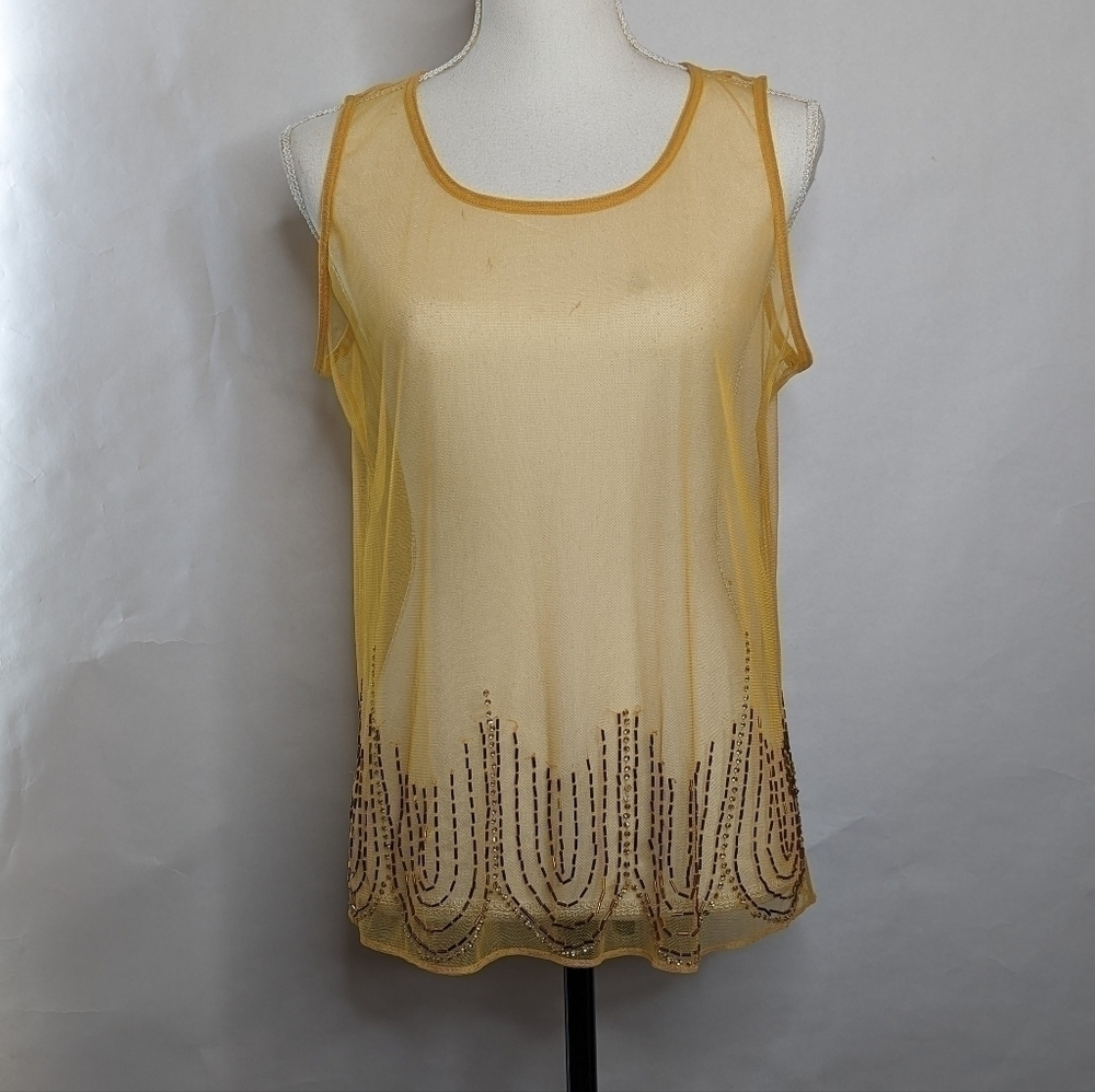 Tank Top Yellow Sheer Beaded